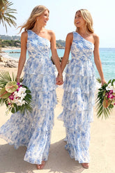 A-Line/Princess One-Shoulder Sleeveless Floor-Length Bridesmaid Dresses with Ruffles