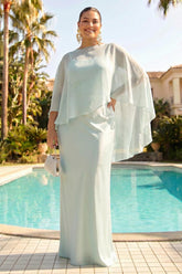 A-Line/Princess Scoop 3/4 Sleeves Floor-Length Long Plus Size Bridesmaid Dresses with Ruffles