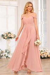 A-Line/Princess Spaghetti Straps Long Wedding Party Dresses with Split Side
