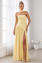 Dreamyannie A-Line/Princess Strapless Sleeveless Floor-Length Bridesmaid Dresses with Scarf & Split Side