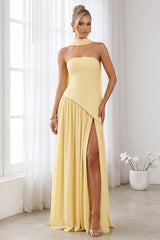 Dreamyannie A-Line/Princess Strapless Sleeveless Floor-Length Bridesmaid Dresses with Scarf & Split Side