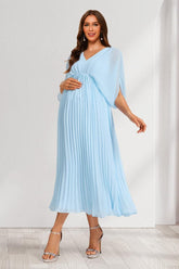 A-Line/Princess V-Neck Half Sleeves Ruched Elegant Maternity Bridesmaid Dresses with Pleats