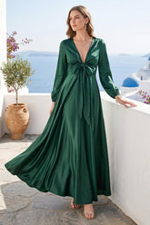 A-Line/Princess V-Neck Long Sleeves Bridesmaid Dresses with Pockets As picture