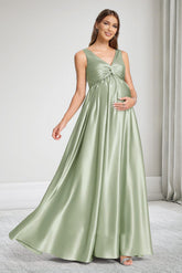 A-Line/Princess V-Neck Maternity Bridesmaid Dresses With Pleats