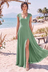 A-Line/Princess V-Neck Sleeveless Floor-Length Bridesmaid Dresses With Split Side