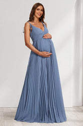 A-Line/Princess V-Neck Sleeveless Long Minimalist Maternity Bridesmaid Dresses with Pleats