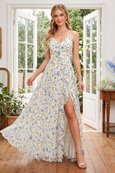 A-Line/Princess V-Neck Sleeveless Split Side Floral Bridesmaid Dresses Yellow