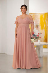 A-Line/Princess V-Neck Spaghetti Straps Chiffon Ruched Plus Size Bridesmaid Dresses As Picture