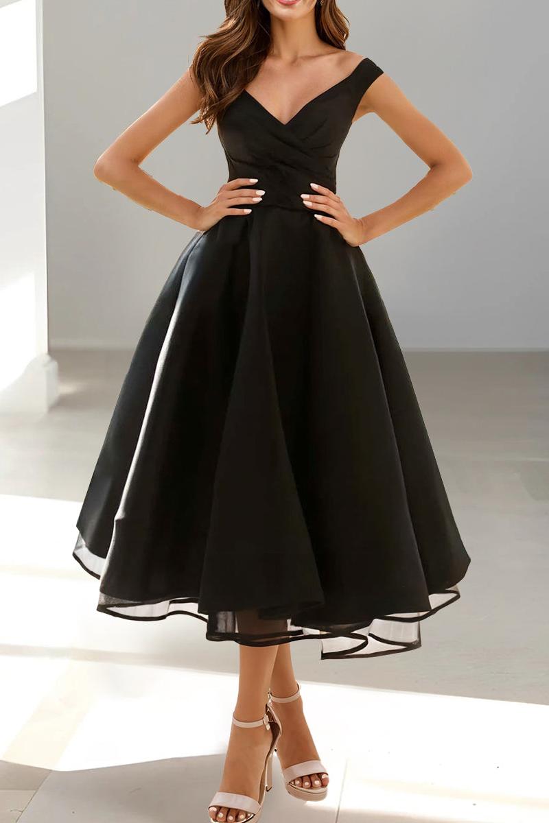 A-Line/Princess V-neck Sleeveless Tea-Length Home Coming Dresses