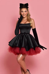 A Line Black Strapless Graduation Dress Short Satin Cocktail Dresses