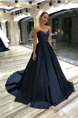 A Line Prom Dress Spaghetti Straps Sleeveless Satin Formal Dress