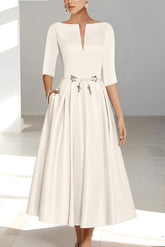 Ankle-Length Mother of the Bride A-Line Dress with Half Sleeves and Pockets