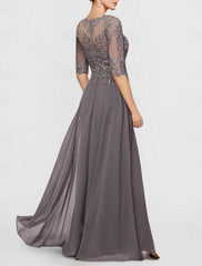 Ankle-Length Mother of the Bride Chiffon Pantsuit with Lace and Jewel Neckline