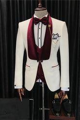 Arrival White Velvet Shawl Lapel 3 Piece Wedding Suit