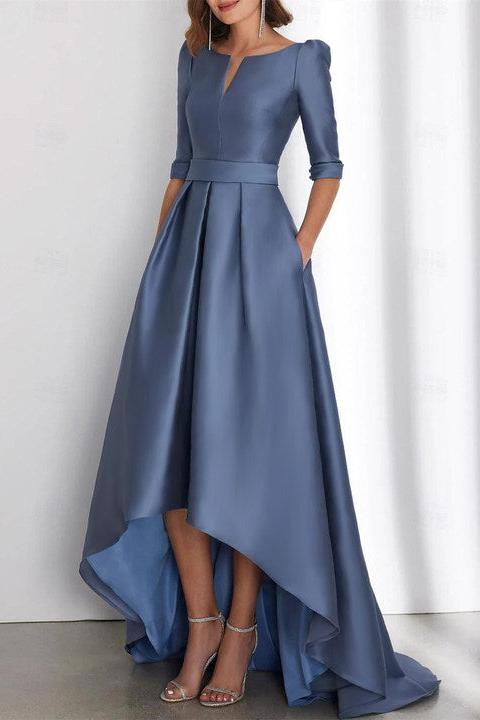 Asymmetrical A-Line Princess Mother of the Bride Dresses with Half Sleeves and Pockets