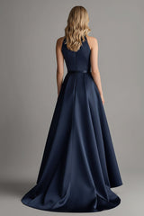 Dreamyannie Asymmetrical Navy Wedding Guest Dress A Line High-Low Formal Dress