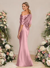 Asymmetrical Neck Short Sleeves Bridesmaid Dresses