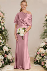 Asymmetrical Neck Short Sleeves Bridesmaid Dresses
