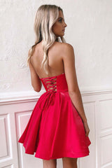 Red Satin Graduation Dress Sweetheart A Line Short Cocktail Dresses