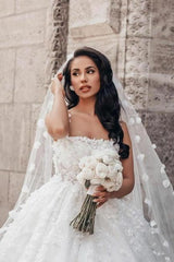 Ball Gown Lace Square Sleeveless White Wedding Dress Bridal Gown With Appliques