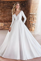 Ball-Gown Long Sleeves Wedding Dresses With Satin Open Back