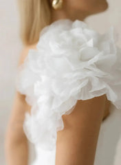 Ball Gown One Shoulder Sleeveless Chapel Train Chiffon Wedding Dress with Pockets