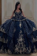 Ball Gown Strapless Sleeveless Beaded Ruffles Sequins Tulle Tiered Sparkly Tulle Quinceanera Dress Birthday Party Dress Evening Formal Gown For Sweet 16