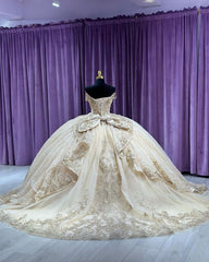 Ball Gown Sweetheart Neck Spaghetti Straps Lace Appliques Beaded Tiered Ruffles Champagne Tulle Quinceanera Dress Ball Gown For Sweet 16