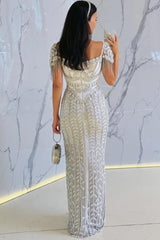 Beaded Evening Dress Sheath/Column Cap Sleeve Formal Dress