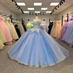Beautiful Blue Quinceanera Dress 2025 Sequin Ball Gown Lace Up Sweet 16 Dress
