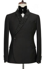 Black 2 Piece Wedding Suit with Sequins Shawl Lapel