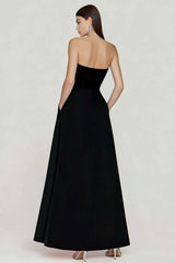 Black And White A Line Strapless Long Prom Dress With Slit
