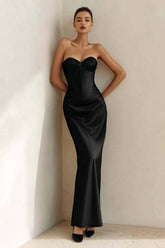 Black Corset Mermaid Sweetheart Long Satin Prom Dress