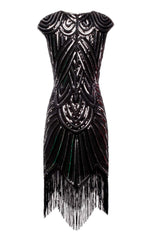 Black Gatsby Glitter Cape Sleeves Fringe 1920s Dress