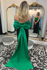 Black Green Prom Dress Mermaid Long Evening Dress With Bow Back