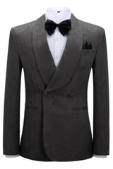 Black Jacquard Double Breasted Shawl Lapel Wedding Suit