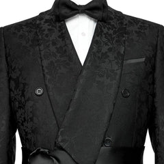 Black Jacquard Shawl Lapel Double Breasted Wedding Suit