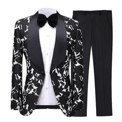 Black Jacquard Two Piece Shawl Lapel Wedding Suit