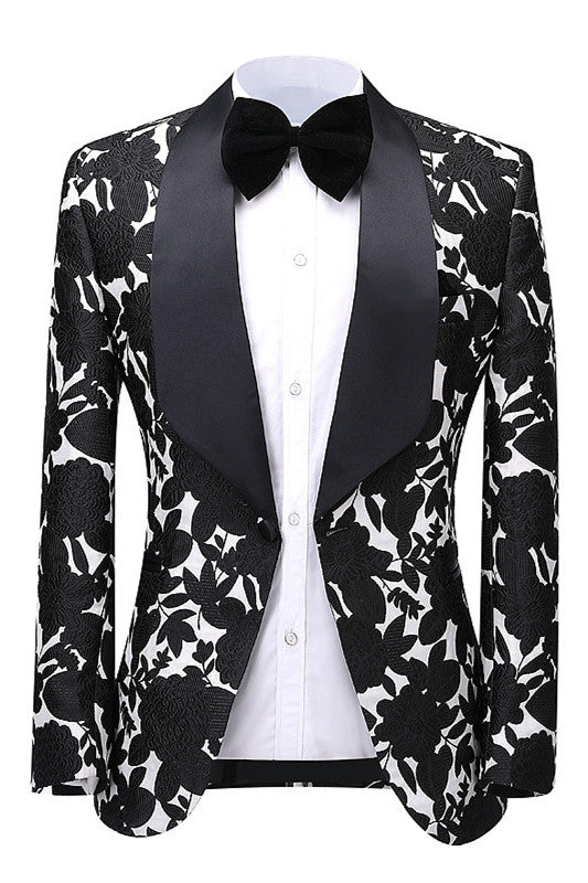 Black Jacquard Two Piece Shawl Lapel Wedding Suit