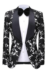 Black Jacquard Two Piece Shawl Lapel Wedding Suit