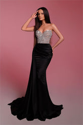 Black Mermaid Prom Dress Sweetheart Beaded Sleeveless Evening Dress