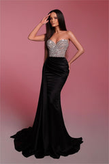 Black Mermaid Prom Dress Sweetheart Beaded Sleeveless Evening Dress