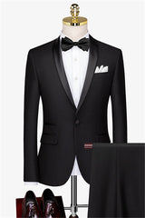 Black One Button Shawl Lapel Wedding Suit