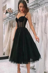 Black Polka Dots A Line Graduation Dress