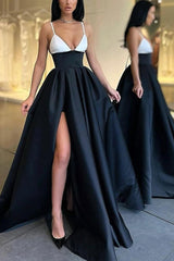 Black Prom Dress Satin Long Evening Dress