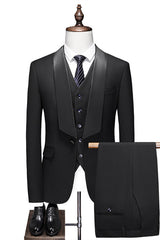 Black Shawl Lapel 3 Piece Men's Wedding Suit