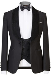 Black Shawl Lapel Three Piece Wedding Suit for Men