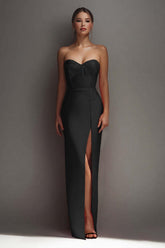Black Sheath Sweetheart Long Satin Prom Dress With Slit