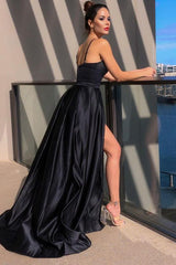 Black Spaghetti Strap Evening Dress with Slit