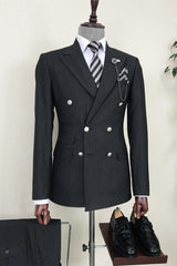 Black Striped Double Breasted Peaked Lapel Business Suit